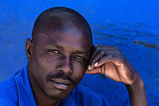 男人,蓝色,墙,头像,斯瓦科普蒙德,纳米比亚,非洲