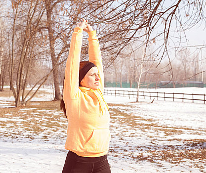 健身,女人,冬季活动