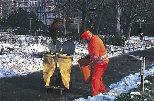 垃圾桶,雪,冬天,城市,德国,欧洲