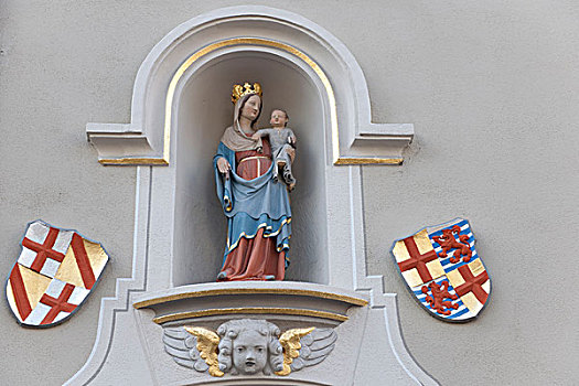 雕塑,圣母玛利亚,孩子,高处,天使,莱茵兰普法尔茨州,德国,欧洲