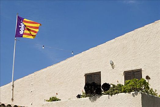 马略卡,旗帜,高处,房子,露台,马略卡岛,巴利阿里群岛,西班牙,欧洲