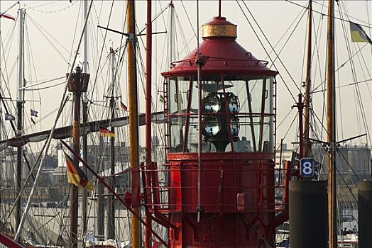 灯塔,古老,桅杆,帆船,港口,汉堡市,德国