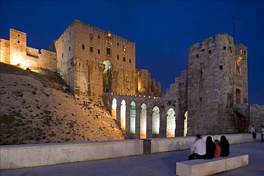 城堡,黄昏,阿勒颇,要塞,场所,残留,今日,马穆鲁克,世纪