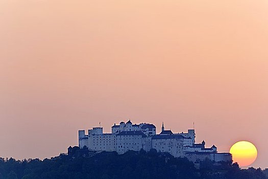霍亨萨尔斯堡城堡,城堡,日落,萨尔茨堡,奥地利