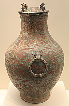 嵌铜鸟兽纹壶,战国中期