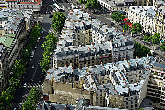 欧洲,法国,航拍,建筑,巴黎,屋顶,交通,围绕,街道