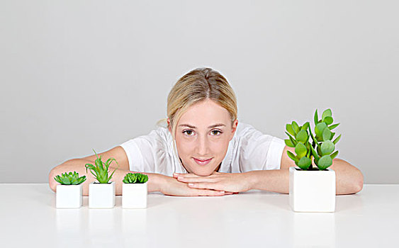 女人,自然,植物,桌上