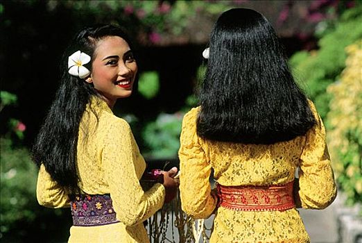 印度尼西亚,巴厘岛,库塔,女孩,仪式,连衣裙,条纹状