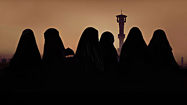 剪影,穆斯林,女人,女孩,衣服,伊斯兰罩袍