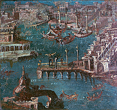 罗马,壁画,港口,场景,艺术家,未知