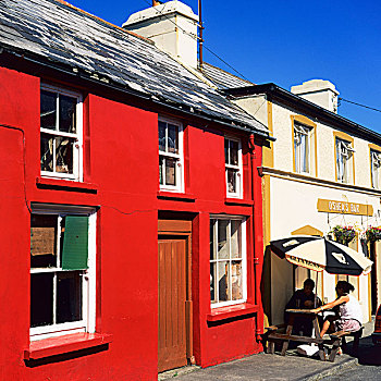 红色,涂绘,房子,梯田,半岛,科克郡,爱尔兰