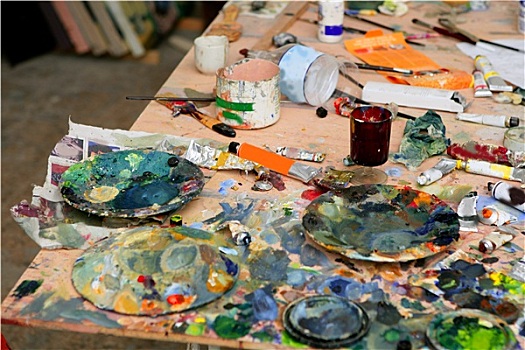 艺术工作室,涂绘,脏,桌子