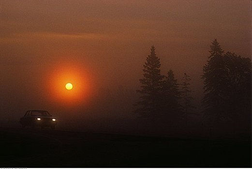 汽车,公路,日落,靠近,安大略省,加拿大
