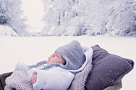 婴儿,睡觉,摇篮,冬天