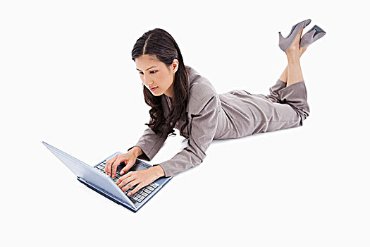 卧,女人,工作,笔记本电脑