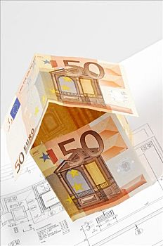 小,房子,50欧元,建筑图,象征,建筑,融资
