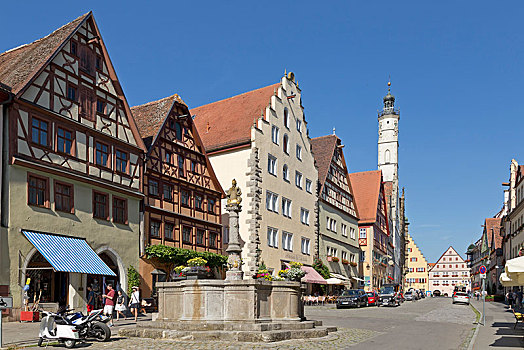 半木结构房屋,历史,中心,罗腾堡,中间,弗兰克尼亚,巴伐利亚,德国,欧洲