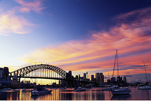 城市天际线,港口,日落,悉尼,澳大利亚