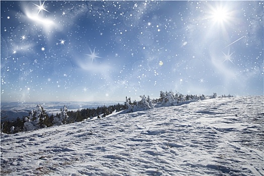 冬季风景,积雪,山,蓝天