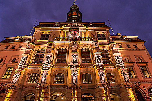 市政厅,色彩,光亮,圣诞时节,下萨克森,德国,欧洲