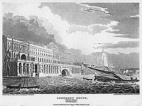 萨默塞特宫,泰晤士河,伦敦,19世纪