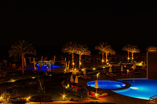 埃及,四月,晚间,风景,游泳池,豪华酒店,五星级,夜晚
