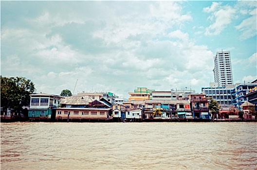 湄南河,市区,建筑,曼谷