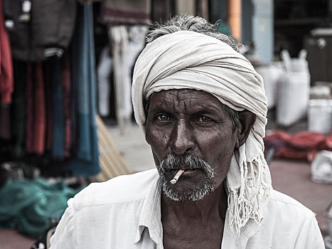 一个,男人,头像,香烟,拉贾斯坦邦,印度,亚洲