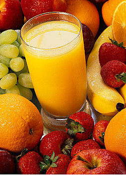 玻璃杯,橙汁,混合,水果