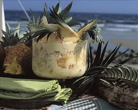加勒比海,菠萝,甜食,桌上,海滩
