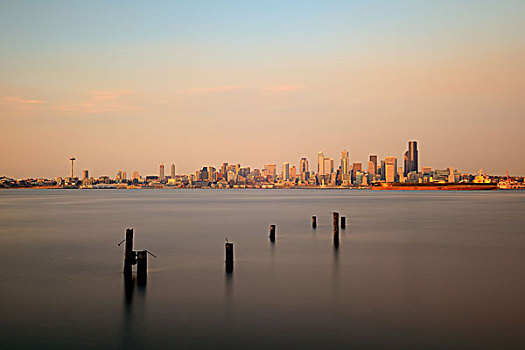 西雅图,城市天际线,风景,上方,海洋,城市,建筑