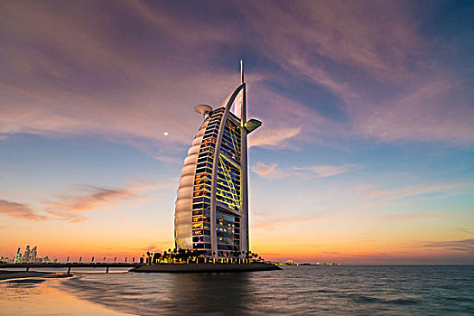 帆船酒店,日落,迪拜,阿联酋