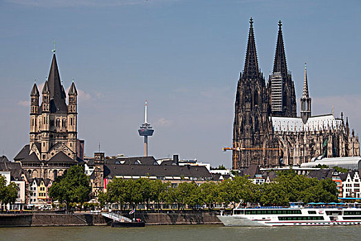 莱茵河,教堂,罗马式,科隆大教堂,北莱茵威斯特伐利亚,德国,欧洲