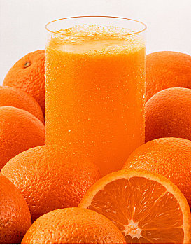 玻璃杯,橙汁,橘子