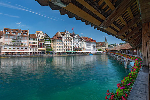 风景,老城,市政厅,小教堂,桥,木质,步行桥,河,城市,瑞士