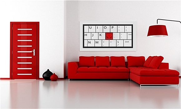 红色,白色,休闲沙发