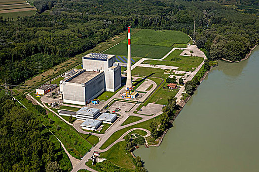 航拍,核电站,多瑙河,下奥地利州,奥地利,欧洲