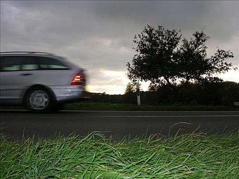 汽车,速度,高速,上方,乡间小路