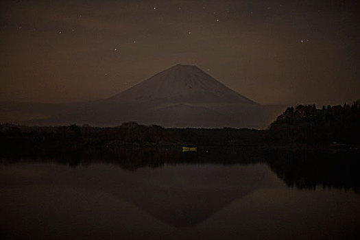 平静,湖,富士山,日落,日本