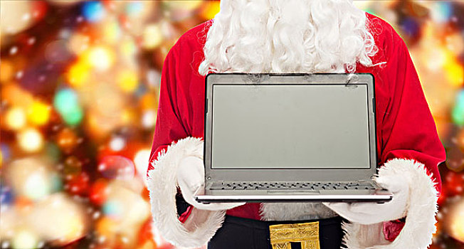 圣诞节,广告,科技,人,概念,特写,圣诞老人,笔记本电脑,上方,红灯,背景