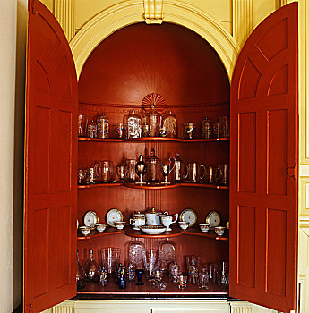 展示,玻璃器皿,瓷器,银器,室内,柜橱,客厅