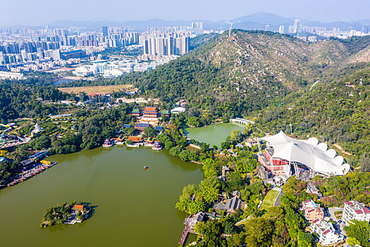 航拍广东珠海圆明新园景区