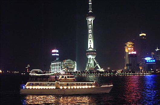图像,中国,中心,上海,浦东,外滩,旅游,小船,计划