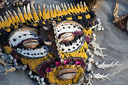 美拉尼西亚,巴布亚新几内亚,河,区域,乡村,民间艺术,纪念品,面具,装饰,海贝,鳄鱼,牙齿