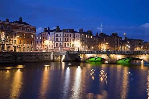 利菲河,桥,黄昏,都柏林,爱尔兰