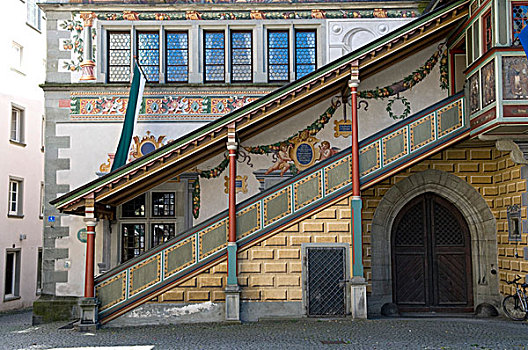 楼梯,老,城镇,林道,康士坦茨湖,巴伐利亚,德国,欧洲