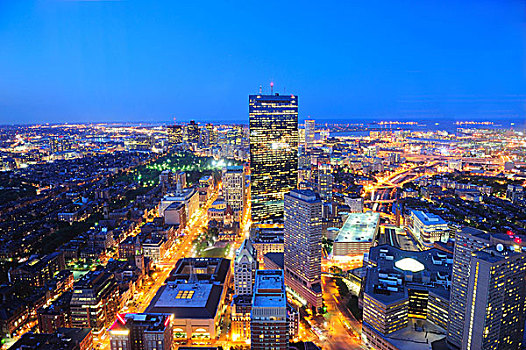 波士顿,天际线,黄昏