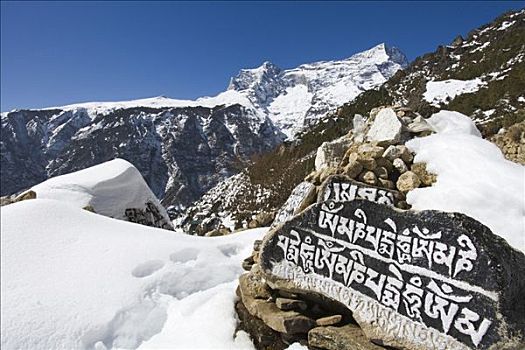 特写,文字,石头,萨加玛塔国家公园,尼泊尔