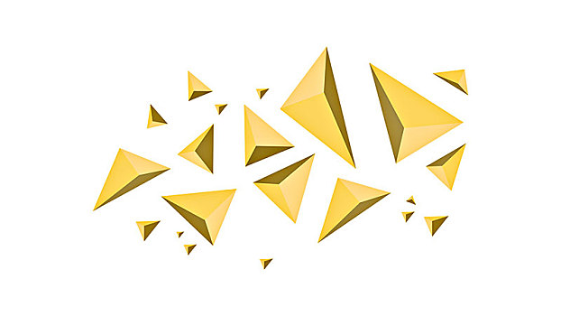 金色三角四面体晶石素材背景
