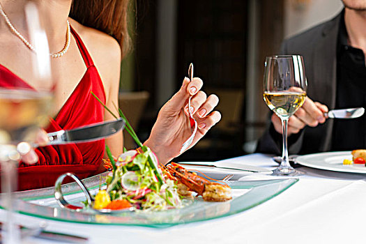 情侣,浪漫,餐饭,午餐,美食,餐馆,喝,白葡萄酒